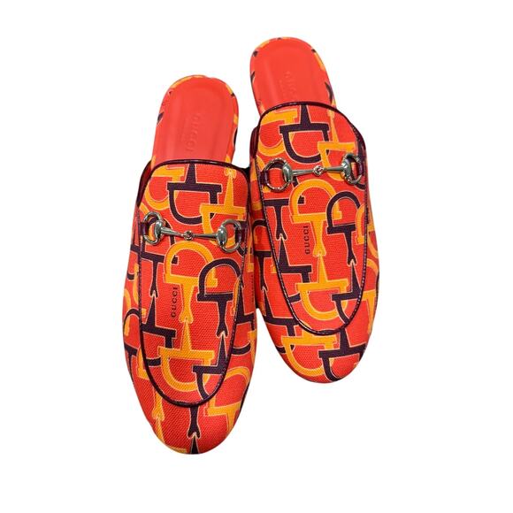 Gucci Princetown Canvas Flat Mule Horsebit Orange 39 - Picture 2 of 6